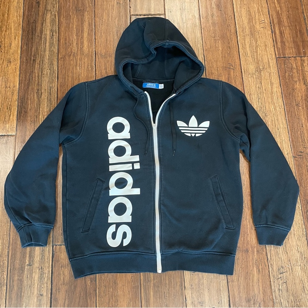Adidas Vintage Black Zip up Hooded Sweatshirt